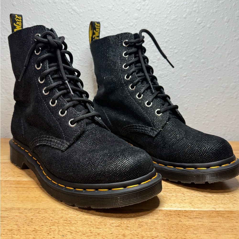Dr. Martens Pascal 1460 Black Glitter Ray Combat Boots Ladies 7
